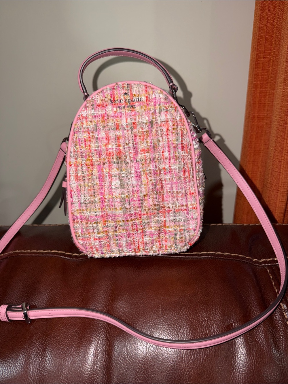 ‼️Kate Spade Pink Tweed Mini Backpack Crossbody Bag